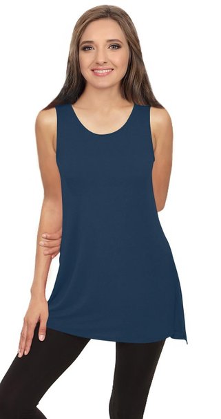 Womens Solid Bamboo Side-Slit Short Sleeve and Sleeveless Round Neck Tunic Top