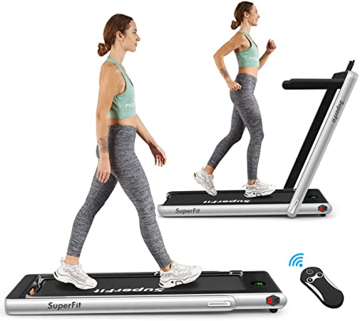 COSTWAY 2 in 1 Folding Treadmill, Under Desk Motorized Treadmill with Remote Control, Bluetooth Speaker and LED Display, Installation-Free Jogging Walking Machine Speed up to 12km/h