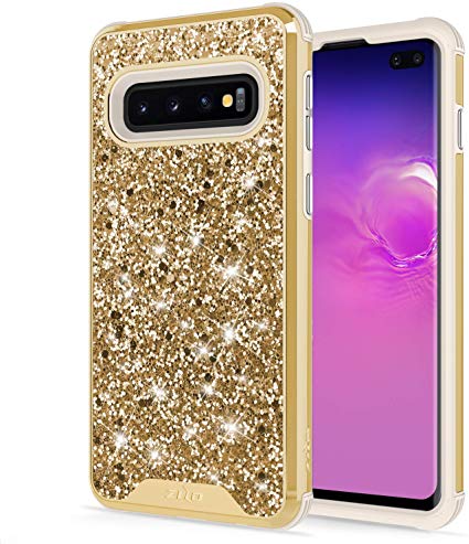 Zizo Stellar Series Compatible with Samsung Galaxy S10 Plus Case Dual Layer with Glitter Design Gold