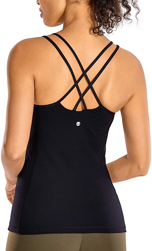 CRZ YOGA Workout Tank Tops with Built in Bra for Women, Criss Cross Strappy Back Brushed Cami, Yoga Shirts