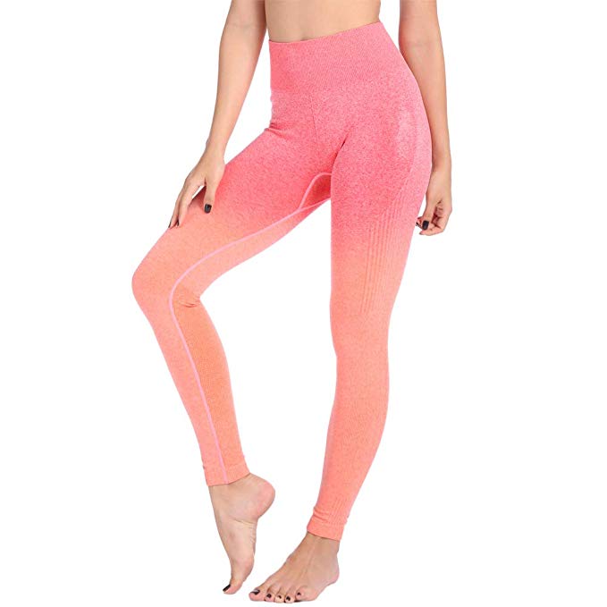 Aoxjox Yoga Pants Women High Waisted Tummy Control Gym Sport Ombre Seamless Leggings