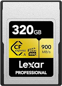 Lexar 320GB Professional CFexpress Type A GOLD Series Memory Card, Up to 900MB/s Read, Cinema-quality 8K Video, Rated VPG 400 (LCAGOLD320G-RNENG)