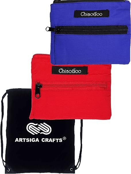ChiaoGoo Twist Red Lace Shorties 2 & 3-Inch 7230 Combo Pack Interchangeable Knitting Needle Set, 22-Pairs Sizes US 0, 1, 1.5, 2, 2.5, 3, 4, 5, 6, 7, 8, 6 Cords Bundle with 1 Artsiga Crafts Project Bag