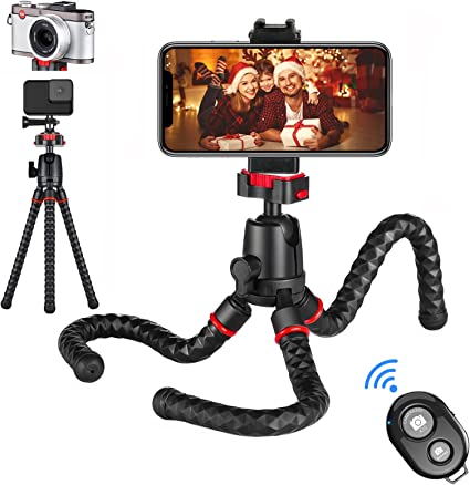 Phone Tripod, Veetop Flexible Tripod for Cell Phone Camera with Wireless Remote and Clip, 360° Rotating Waterproof Tripod Stand for GoPro, Portable Travel Small Tripod for Live Vlog Video (Black)