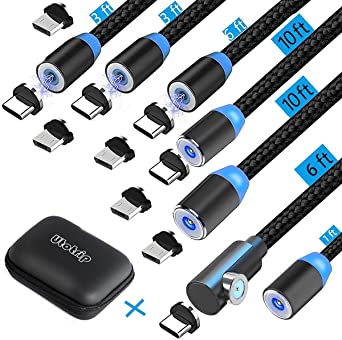 Utotrip Magnetic Charging Cable,(7-Pack,1ft/3ft/3ft/6ft/6ft/10ft/10ft) Magnetic Phone Charger,2-in-1 USB Magnetic Cable Compatible Micro USB,Type C(Black,Gen 1)