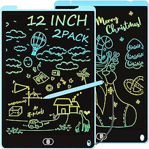 Electight 2 Pack 12 Inch LCD Writing Tablet, Colorful Doodle Scribbler Pad with Lock & Delete Function, Writing Board for Kids Age 2-9 Year Old Girls Boys, Learning Gift & Educational Toys - 2 Blue