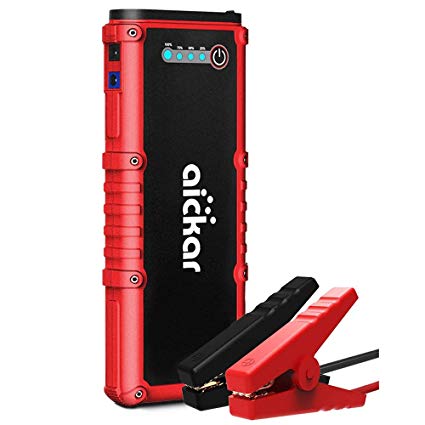 aickar Car Jump Starter, 1200A Peak 12V Auto Battery Booster (Up to 8.0L Gas & 6.0L Diesel Engine) Portable Battery Jump Starter Power Bank, Built-in LED Flashlight with Car Jumper Cables Heavy Duty