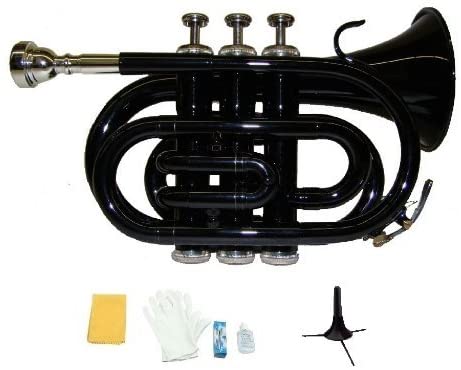 Merano B Flat Black Pocket Trumpet with Case Mouth Piece;Valve oil;A Pair Of Gloves;Soft Cleaning Cloth Stand