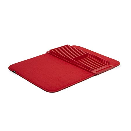 Umbra Udry Drying Rack & Microfiber Dish Mat, 24 x 18, Red