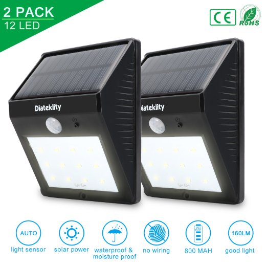 Solar Motion Sensor Lights, Diateklity Super Bright Outdoor 12 LED Solar Powered Waterproof Wireless Security Light for Garden, Deck, Yard, Driveway, Stairs Auto On / Off -No Tools Required (2PCS)