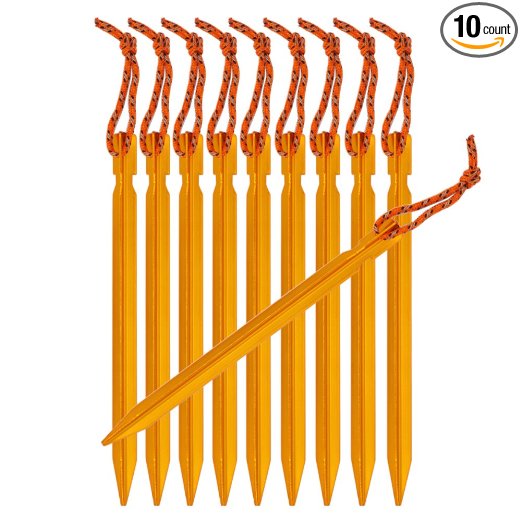 Tripmas Ultralight 7075 Aluminum Tent Stakes Rhombic Tent Pegs with Pull Cords & Pouch, 10 Pack