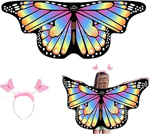 Ailes de Papillon Enfant, Cape Papillon Enfant Lead Band Enfants Déguisement Ailes de Fée Papillon Ailes de Papillon Ailes Papillon Filles Fantaisie Robe Party Play Party Like 3-6 Ans (Rainbow)