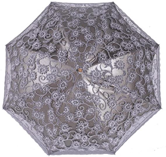 Orgrimmar Ladies Lace Parasol Umbrella Anti-UV Protection Sun Shade UPF 50  Lightweight and Portable Folding Umbrella (Grey)