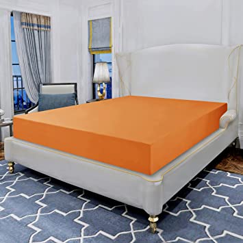 Elegant Comfort Luxurious Wrinkle Resistant 1500 Thread Count Egyptian Quality 1-Piece Fitted Sheet All Around Elastic -Deep Pocket- Ultra Soft Bottom Fitted Sheet, Full, Orange