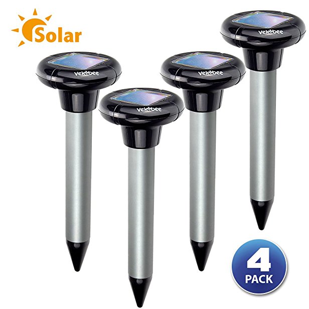 Vekibee Pack of 4 Solar Mole Repellent Electronic Mole Repeller Chaser Control Vole Rodent Gopher Repellent Ultrasonic Not Like Mole Killer Poison Mole Traps That Work Cruel