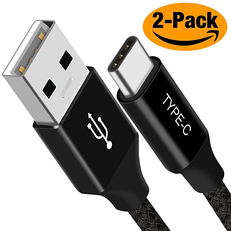 USB Type C Cable, BrexLink (6.6Ft-2Pack) USB C Cable Fast Charger Nylon Braided Cord for Samsung Galaxy Note 8 S8 S8 Plus LG V30 G5 G6 V20 Moto Z2 Pixel Nexus 5X 6P Nintendo Switch Google Pixel(Black)