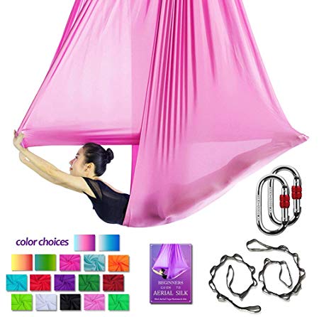 Aerial Yoga Hammock L:5M W:2.8M Aerial Pilates Silk Yoga Swing Set with 2000 Ibs Load Include Carabiner,Daisy Chain, Pose Guide