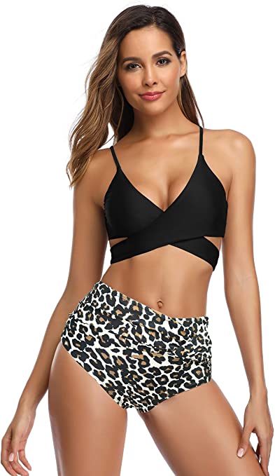 SHEKINI Women's Push Up Bathing Suits High Waisted Twist Front Bikini Bottoms Swimsuit