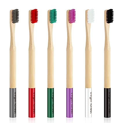 6 Pcs Biodegradable Bamboo Toothbrush, Natural Eco-Friendly BPA-Free Toothbrushes, Best Travel Wood Toothbrush Set for Sensitive Gums