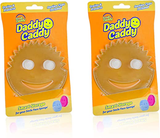 Scrub Daddy Daddy Caddy - Smile Face Sponge Holder with Built in Dual Non-Slip Suction Cups for Convenient Storage, Smart Storage, Promotes Drying, Easy to Clean, Dishwasher Safe- 1ct (2 Pack)