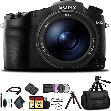 Sony Cyber-Shot DSC-RX10 IV Camera DSCRX10M4/B with Soft Bag, Tripod, 2X Extra Batteries, LED Light, 2X 64GB Memory Card, Card Reader, Plus Essential Accessories