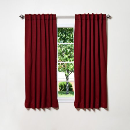 Best Home Fashion Thermal Insulated Blackout Curtains - Back Tab/ Rod Pocket - Burgundy - 52"W x 63"L - Not Tiebacks - (Set of 2 Panels)