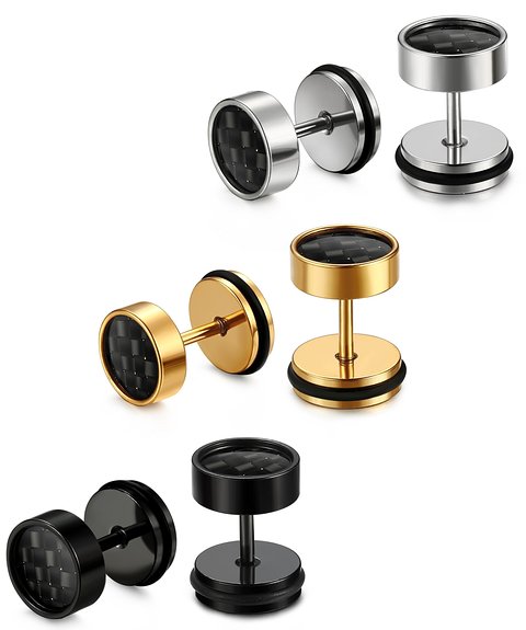 Jstyle Jewelry Stainless Steel Stud Earrings for Men Women Cool Ear Piercing Plugs Carbon Fiber 18G
