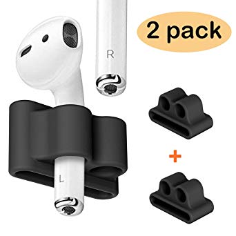 FINENIC【2 Pack】 Compatible AirPods Holder, Portable Anti-Lost Silicone Compatible for Apple AirPod, Compatible for AirPods Accessories (Black  Black)