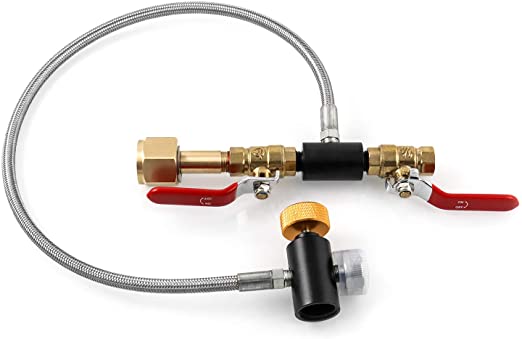 QWORK 23" G1/2 CO2 Cylinder Refill Adapter with Hose and Gauge for Filling Sodastream Tank