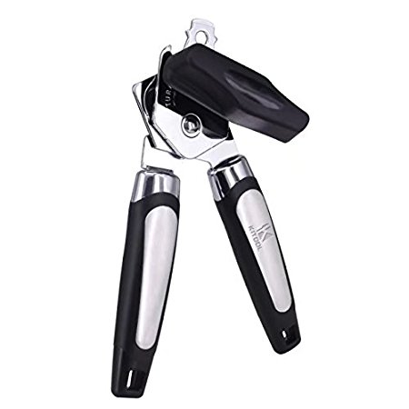 KITOOL Heavy Duty Manual Can Opener, Premium Stainless Steel Sharp Blade Built in Bottle Opener with Easy Turn Knob and Ergonomic Handles - Black