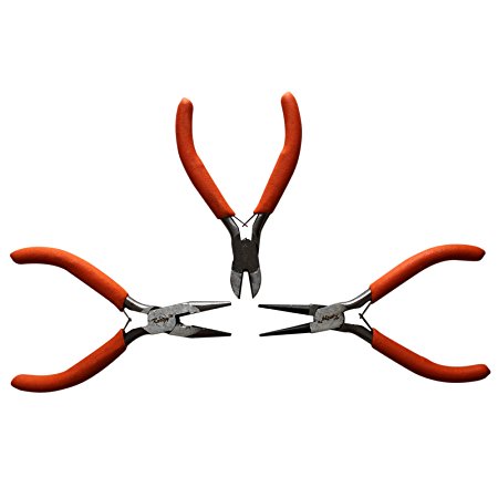 Craft Pliers Set 3 Pieces by Kurtzy - Wire Cutters, Flat Nose Pliers and Round Nose Pliers - Heavy Duty Plier Tools for Electrical and Wood Work- DIY Jewellery Pliers Set - DIY & Jewellery Making