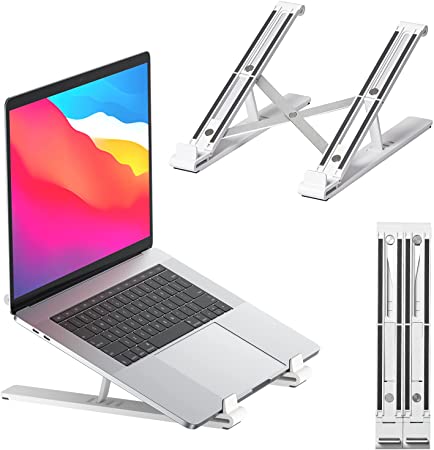 Laptop Stand Portable, JSAUX Laptop Holder for Laptop, Adjustable and Foldable Computer Stand Compatible with MacBook Air Pro, iPad, Dell, Lenovo, HP, More 10-15.6” Laptops and Tablets (White)