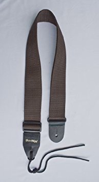 Guitar Strap Brown Nylon with Solid Leather Ends & Heavy Duty Tie Lace Quality Made in U.S.A. Fast Free Shipping To Any U.S. Address
