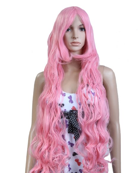 Cool2day Anime Costume Long Curly Pink Hair Cosplay Party Wig ModelJF010124