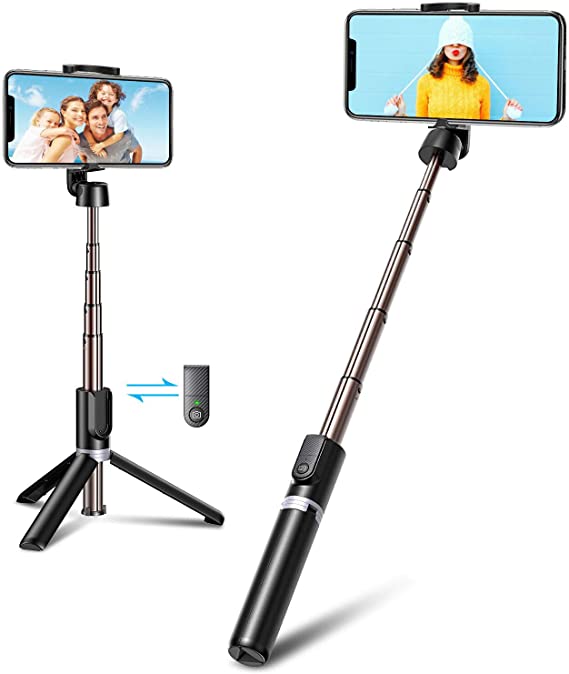 Bovon Bluetooth Selfie Stick Tripod, Mini Extendable 3 in 1 Aluminum Phone Tripod Selfie Stick with Wireless Remote for iPhone 12/12 Pro/12 Mini/11 Pro Max/11 Pro/11/XS/XS Max/XR/X/8, Galaxy, More