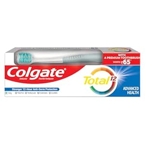 Colgate Total 150gm Advanced Health Antibacterial Toothpaste, Tooth Paste with 12-Hour Anti-Germ Protection, Whole Mouth Health, World's No.1* Germ-fighting Toothpaste (Combo Pack Offer, with a Premium Soft Toothbrush)