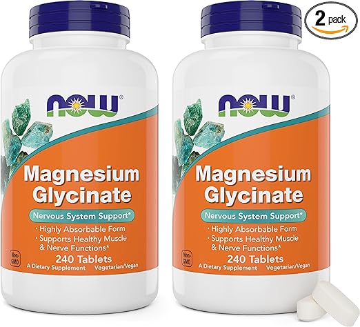 Now Foods Magnesium Glycinate, 240 Tablets (Pack of 2) - Supports Healthy Muscle and Nerve Functions - Non-GMO