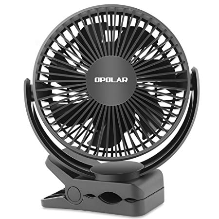 OPOLAR Clip Fan with 5200mAh Battery and Timer, 3 Speeds, Strong Clamp, 7 blade, Rechargeable Battery or USB Powered, Clip & Desk Fan 2 in 1, Quiet for Baby Stroller, Crib, Treadmill, Office, Outdoor