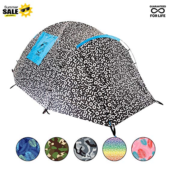 Chillbo CABBINS Best 2 Person Tent with Cool Patterns PERFECT SUMMER CAMPING GEAR GIFT for Backpacking Car Camping Music Festivals Best Camping Tents for Family 2 or 3 Man Tent