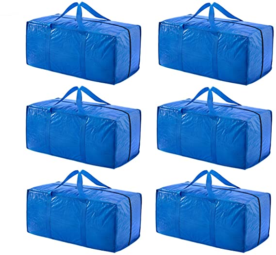 KGMCARE Heavy Duty Large Storage Bags for Clothes Moving Boxes with Handle Space Saver Tote Bag Compatible with IKEA Frakta Carts (Blue - 6 Pack)