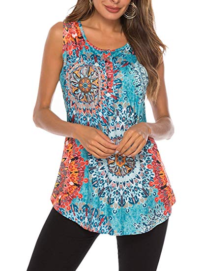 Famulily Women's Flowy Tank Tops Summer Sleeveless Loose Fit Pleated Tunic Shirts