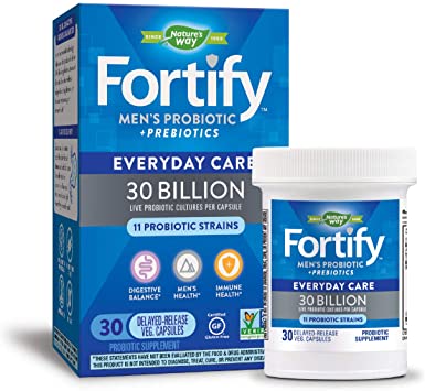 Nature’s Way Fortify Men’s 30 Billion Daily Probiotic, 11 Strains, Prebiotics, 30 Capsules