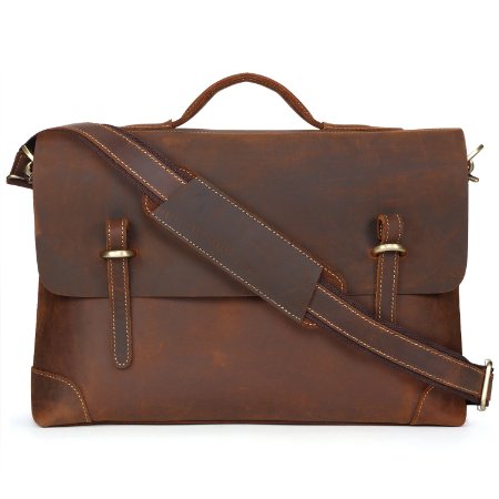 Kattee Genuine Leather Messenger Bag Tote, Leisure 15 Inch Laptop Briefcase Coffee