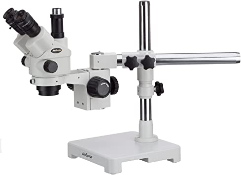 AmScope 7X-45X Simul-Focal Stereo Lockable Zoom Microscope on Single Arm Boom Stand