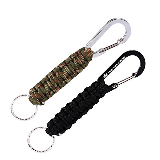 The Friendly Swede Set of 2 Premium 350 lb Paracord Keychains Key-Rings with Carabiners, EDC for Survival, Car, Motorcycle