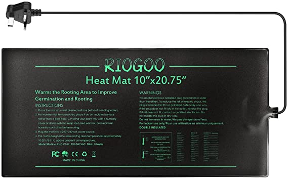 RIOGOO Seedling Heat Mat, Waterproof Greenhouse Heating Pad 10" x 20.75" Germination Heated Propagator Warming Mat