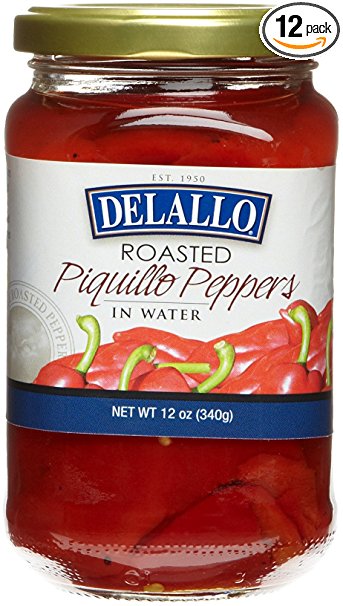 DeLallo Roasted Piquillo Peppers, 12-Ounce Jars (Pack of 12)