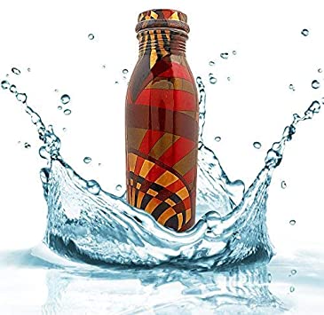 Craft Trade Copper Water Bottle 33 Fl Oz / 1 LTR Seamless Leak Proof Joint Free Handmade Vessel/Utensil (Design 14)