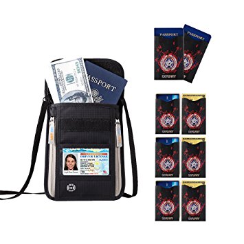 DEW Travel Passport Holder Stash Hidden Neck Pouch RFID Blocking Travel Anti-Theft Hidden Wallet for Security Water Resistant Pocket Pouch Neck Passport Wallet