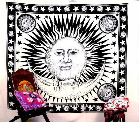 Handicrunch Indian Sun Hippie Hippy Tapestry Wall Hanging Throw Cotton Bed Cover Bohemian Bed Decor Bed Spread Ethnic Decorative Art Table Cloth